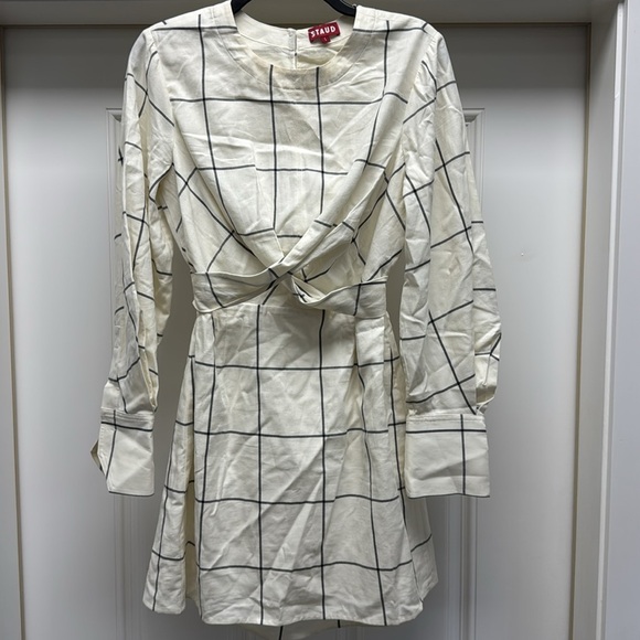 STAUD Cream And Black Windowpane Crosshill Mini Dress - Picture 4 of 14